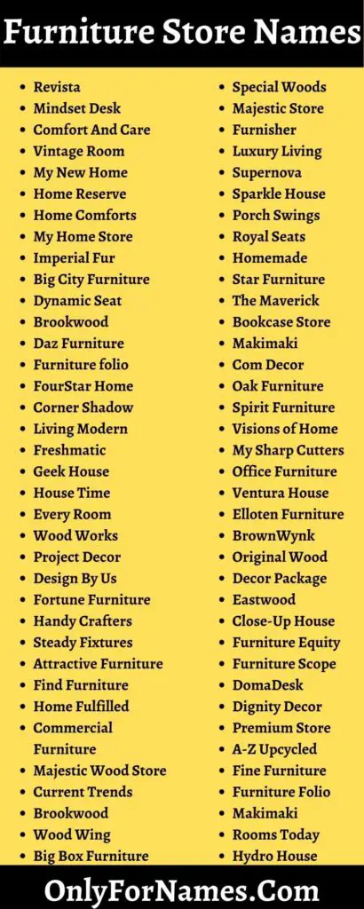 Furniture Store Names For Business, Brand & Companies