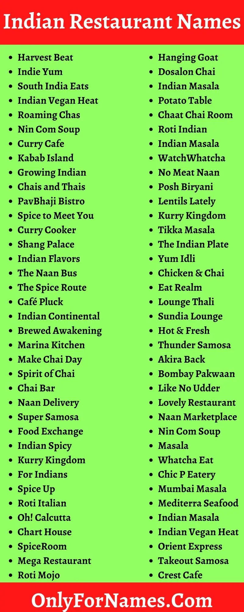 405+ Indian Restaurant Names For Special Indian Restaurant