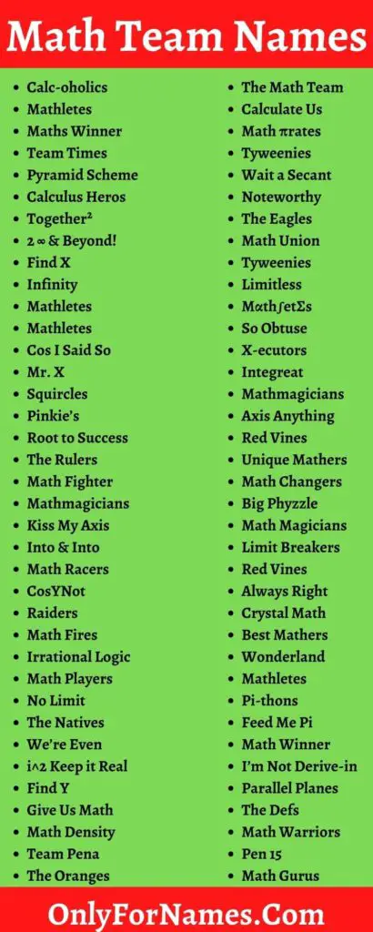 501 Math Team Names Ideas & Math Club Name Ideas Also