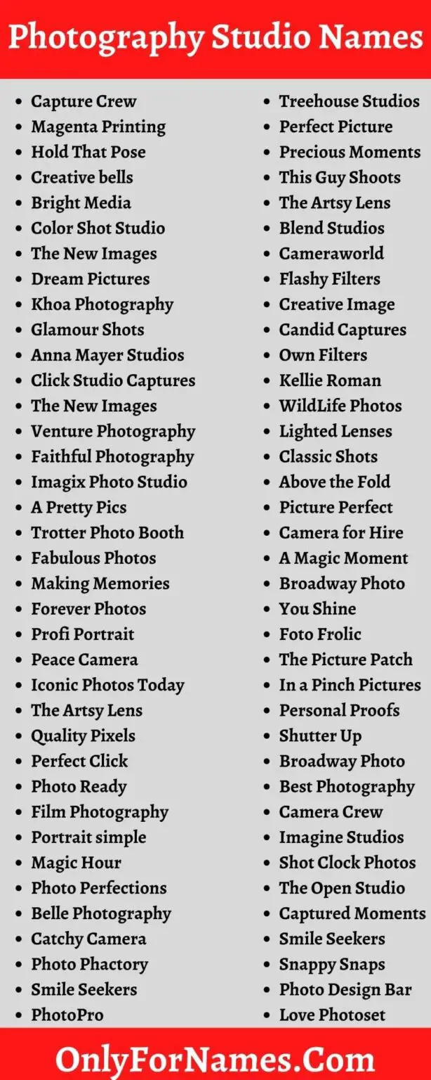 Photography Studio Names & Photography Business Name Ideas