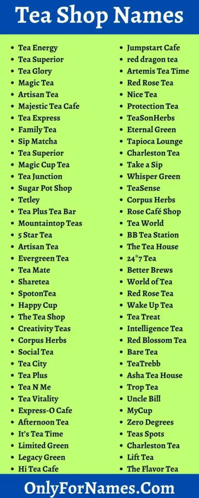 Tea Shop Names For Tea Branding And Companies