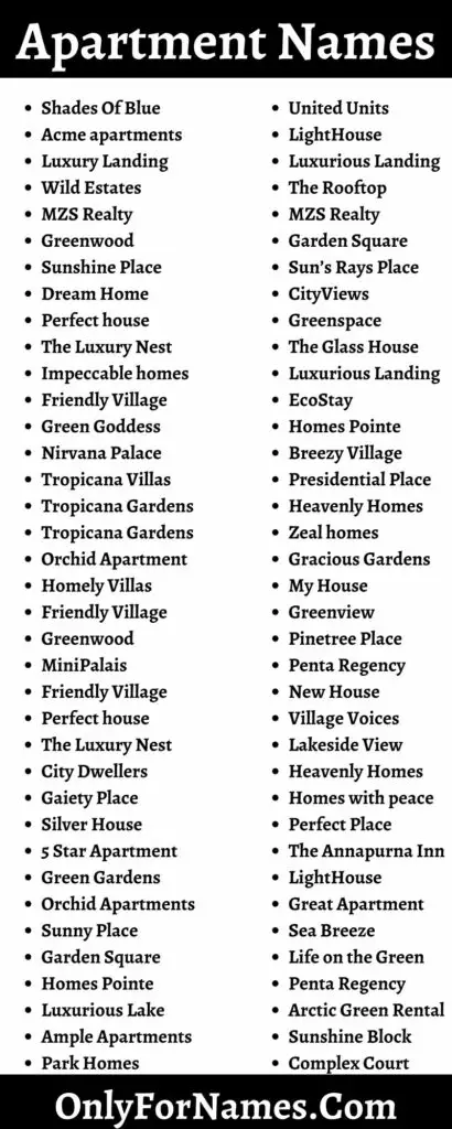 Apartment Names: Apartment Complex Business Names Ideas