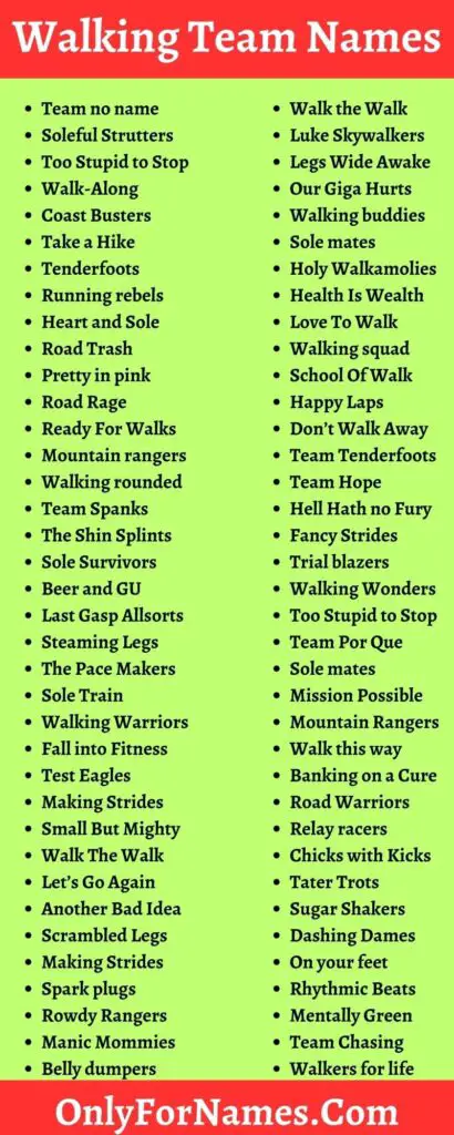 Walking Team Names & Walking Challenge Team Names