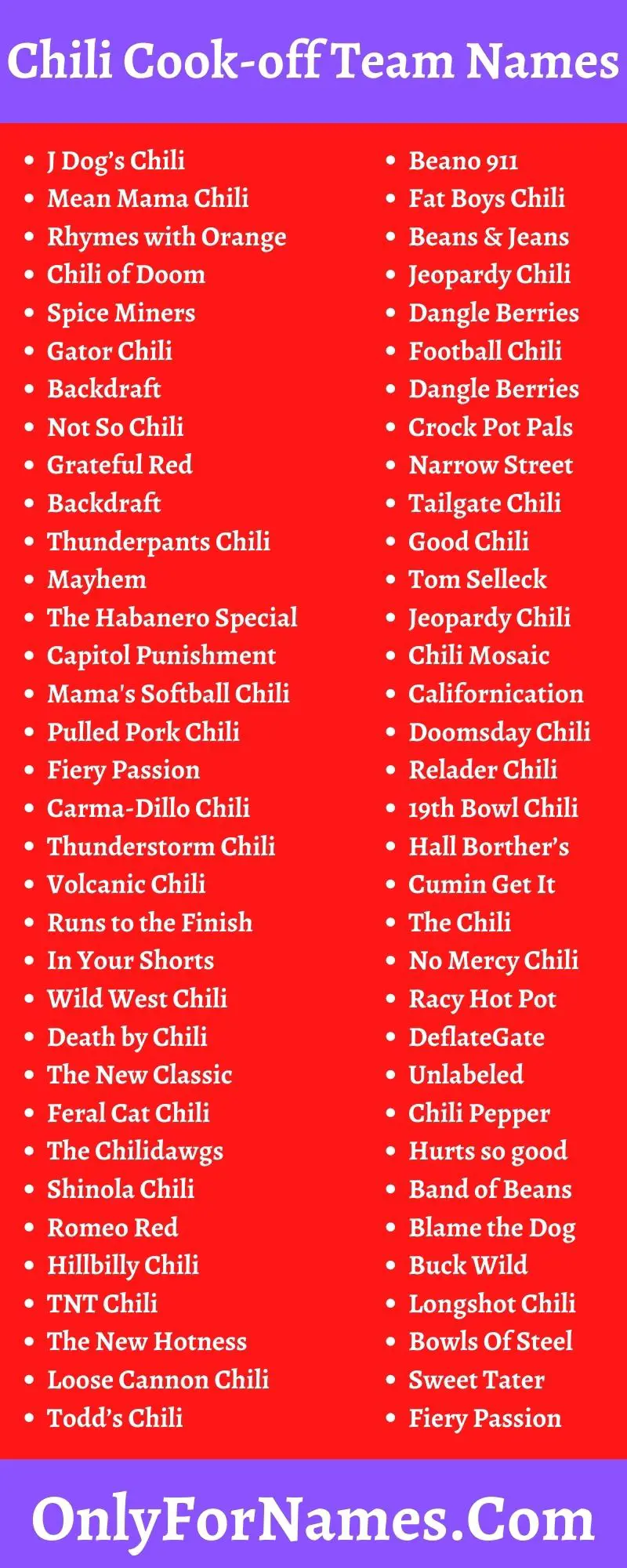 Chili Cook-off Team Names