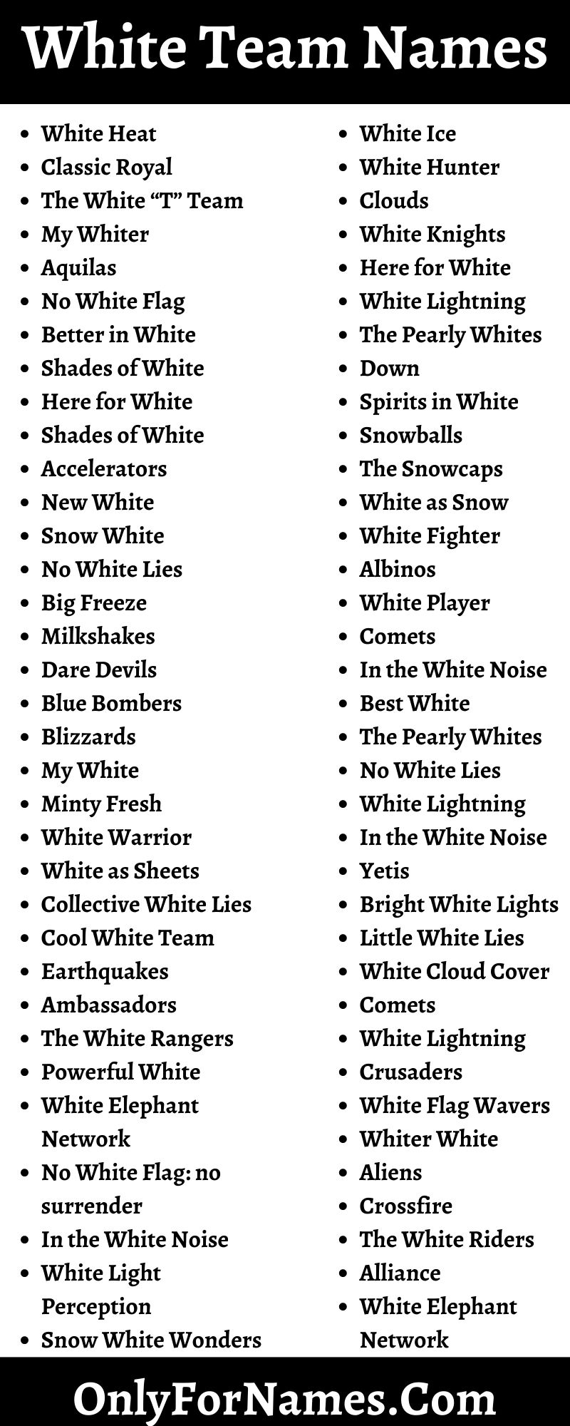 133 White Team Names Names Associated With White Team