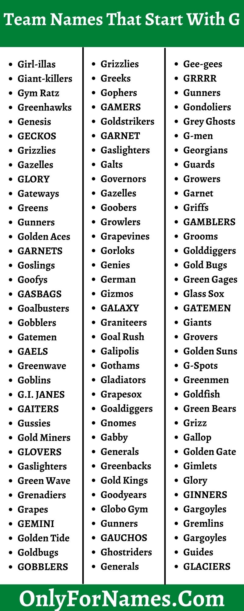 Team Names That Start With G