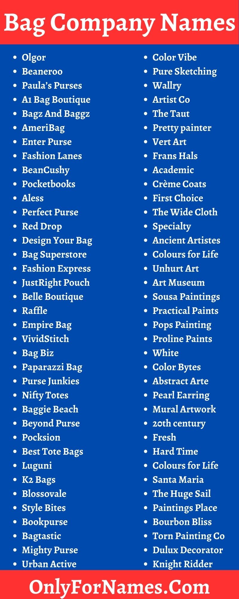 Bag company best sale names list