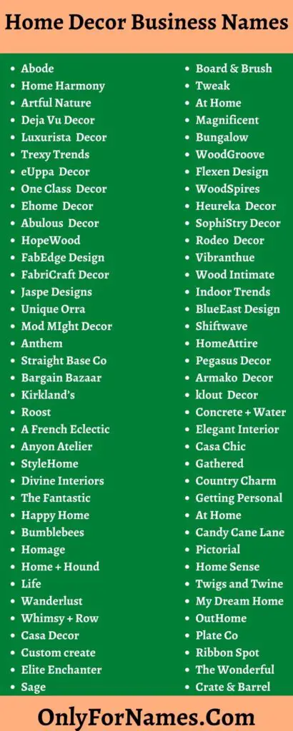 259+ Home Decor Business Names Suggestions & Ideas