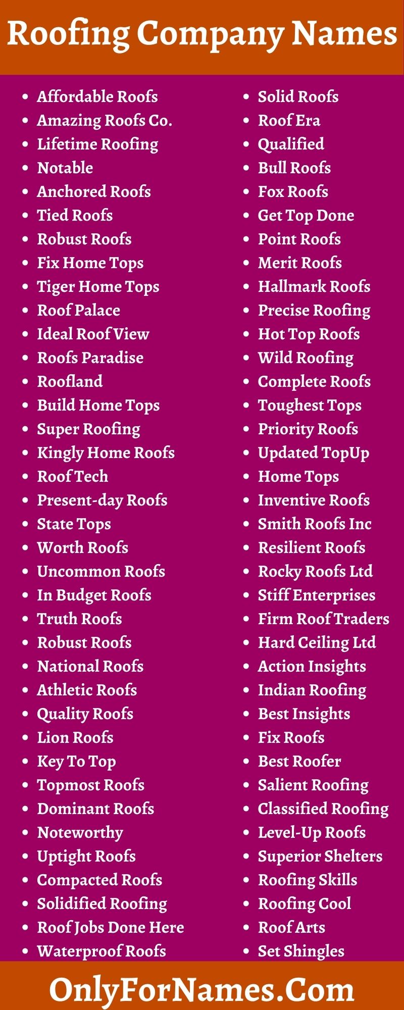 Roofing Company Names