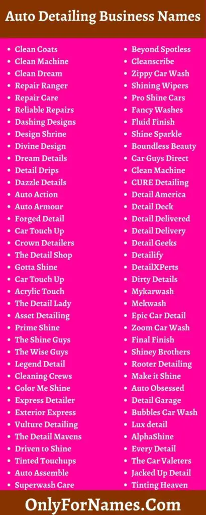 Auto Detailing Business Names For Car & Truck Detailing Business