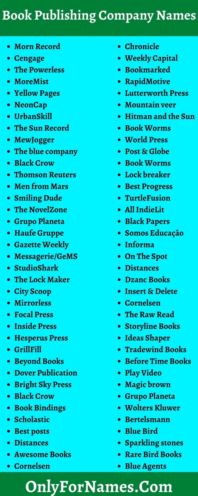 Book Publishing Company Names: 800+ Publisher Company Names