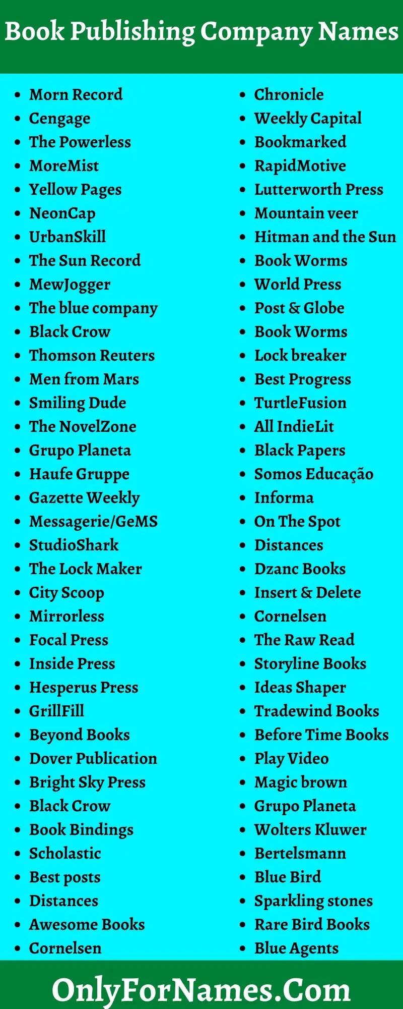 Book Publishing Company Names
