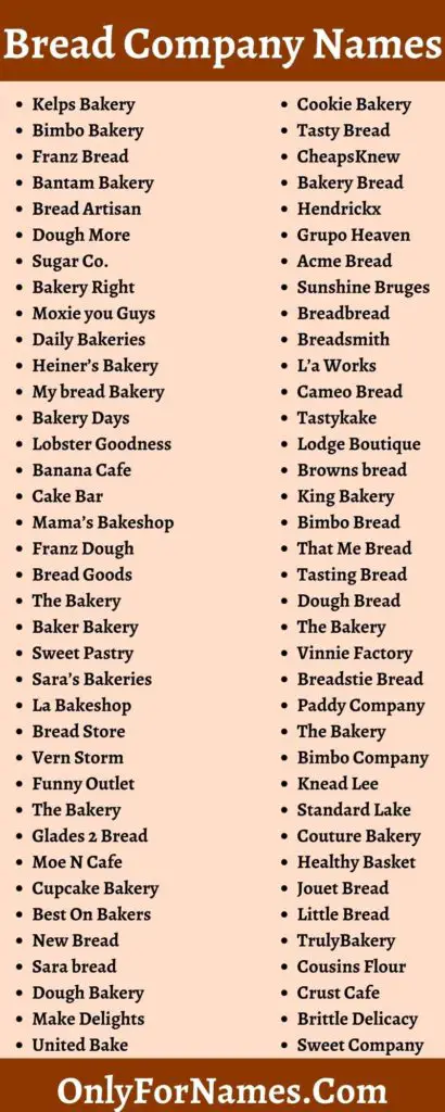 Bread Company Names & Brand Names For Bread Business