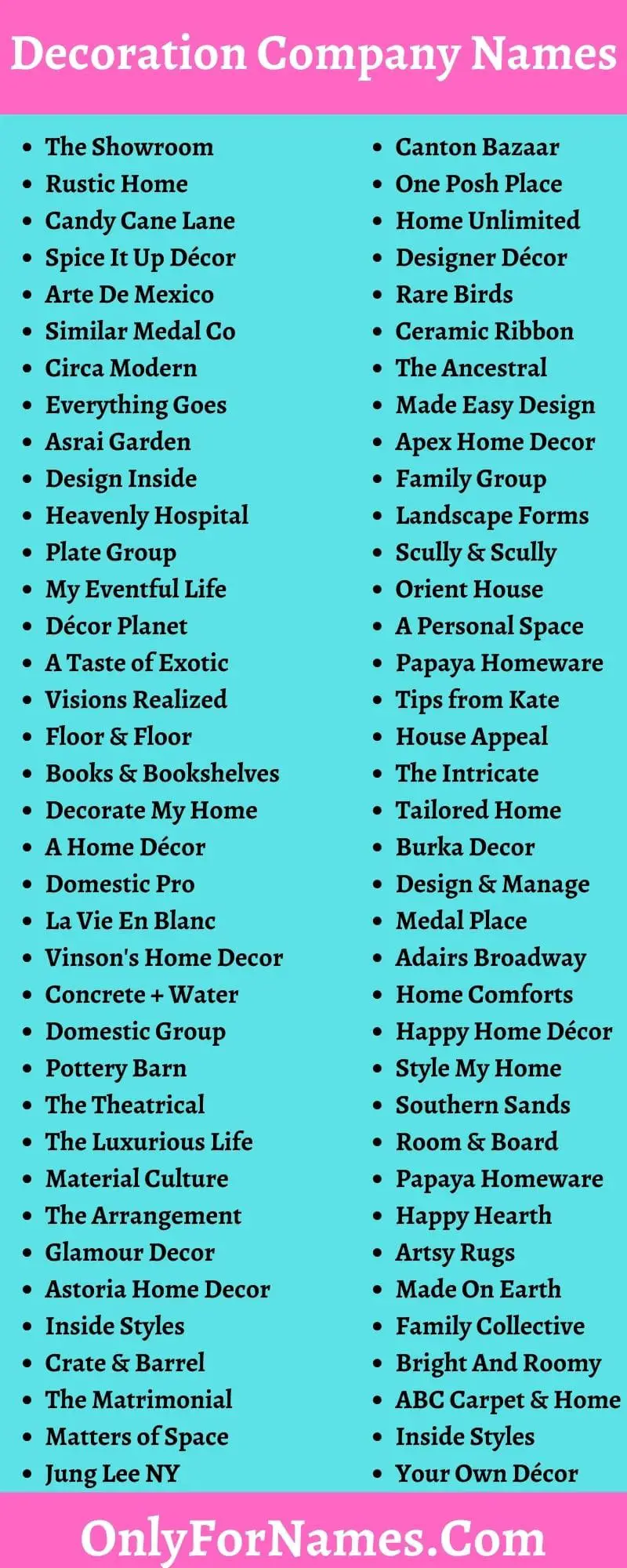 Decoration Company Names: Interior & Home Decor Business Names