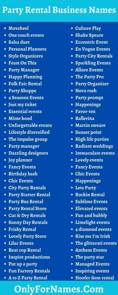 Party Rental Business Names And Event Rental Company Names