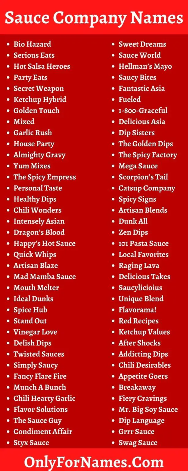 Sauce Company Names: 415+ Brand Name Ideas For Hot & Chili Sauce