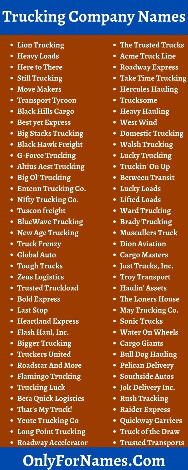 Trucking Company Names ( Cool, Catchy, Unique, Good, & Awesome )