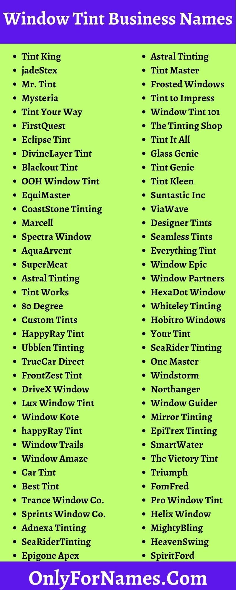 Window Tint Business Names