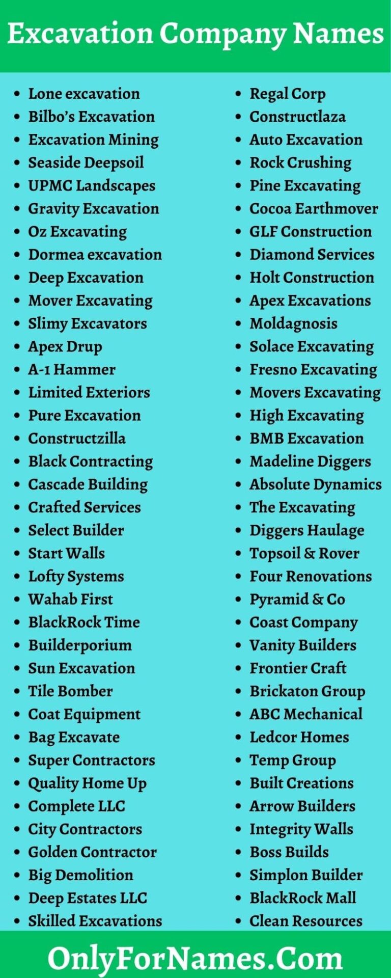 329+ Excavation Company Names & Excavating Business Names