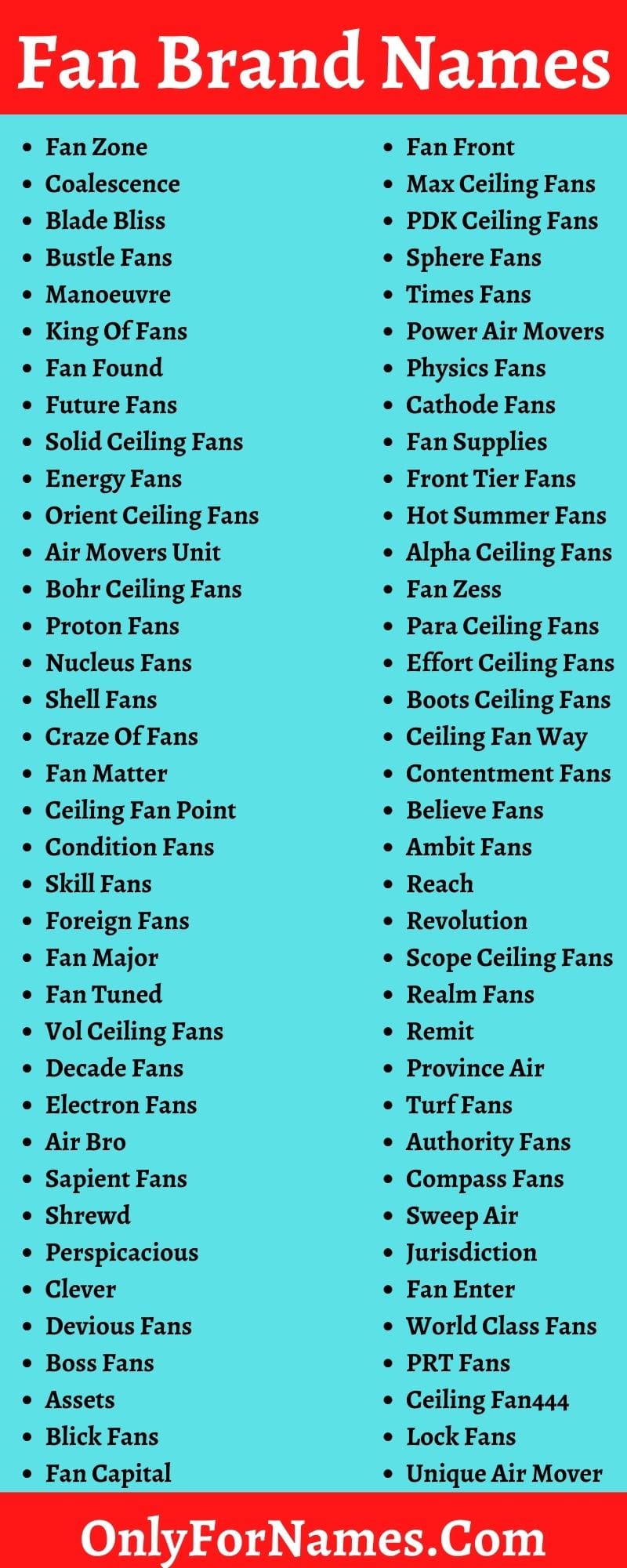 Fan Brand Name List