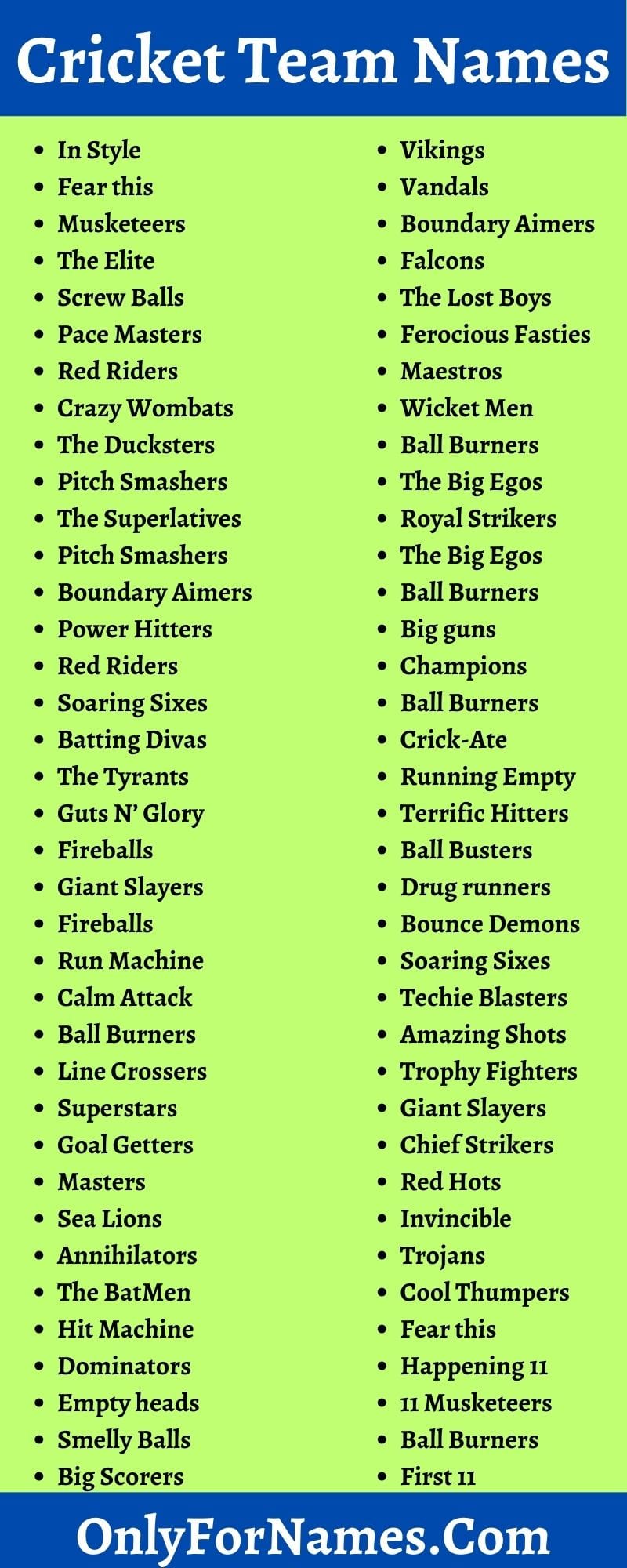 Cricket Local Team Names