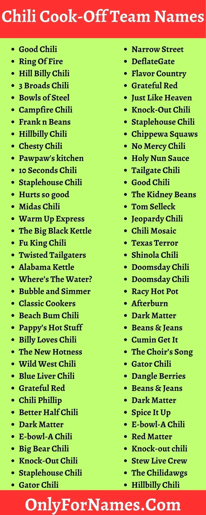 Chili Cook-Off Team Names