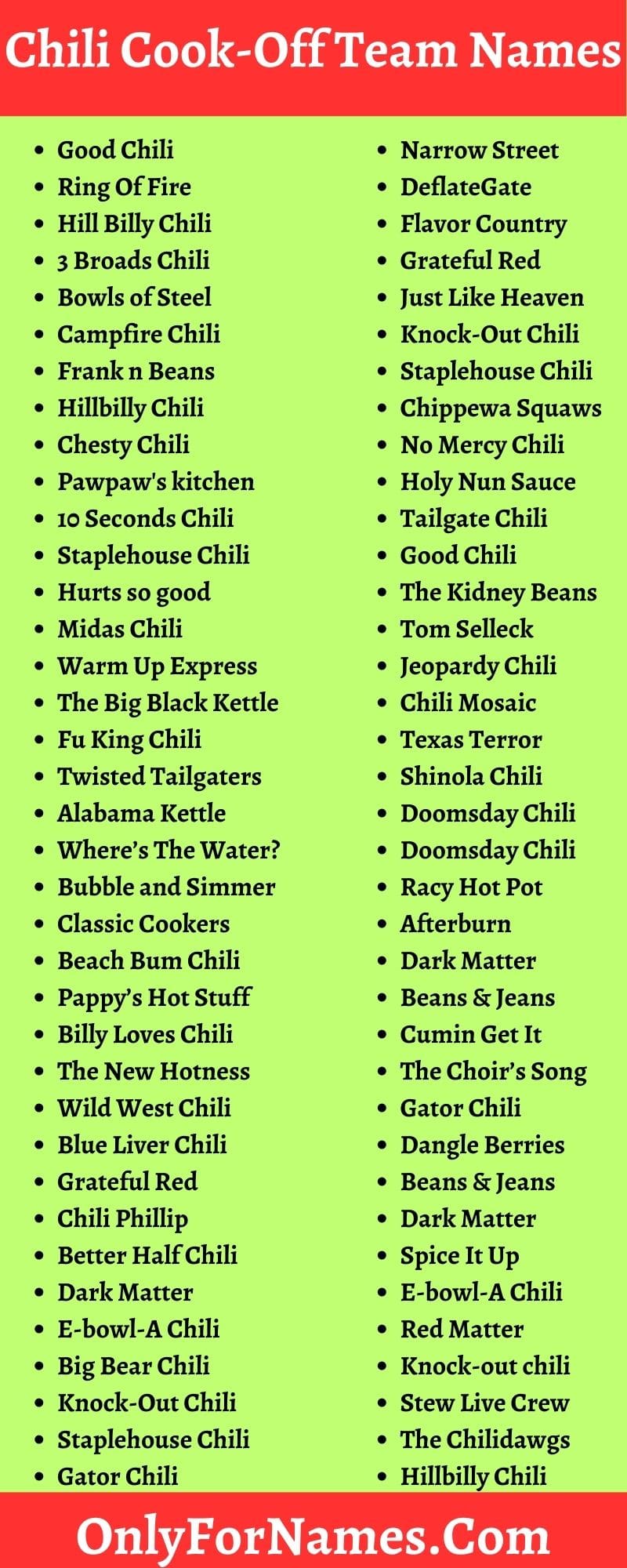 300 Chili Cook Off Team Names Funny Best Creative 