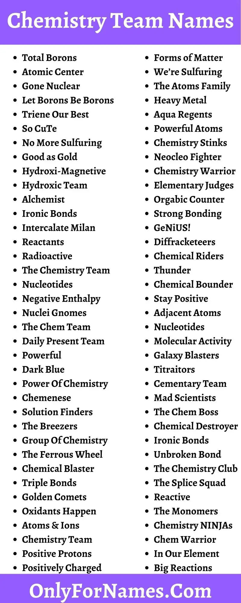 Chemistry Team Names