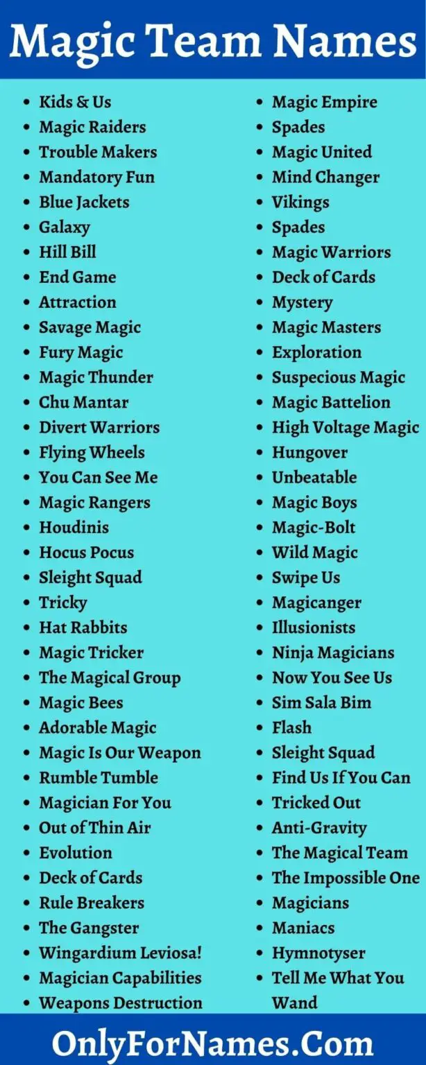 Magic Team Names For Magic Team And Group Also