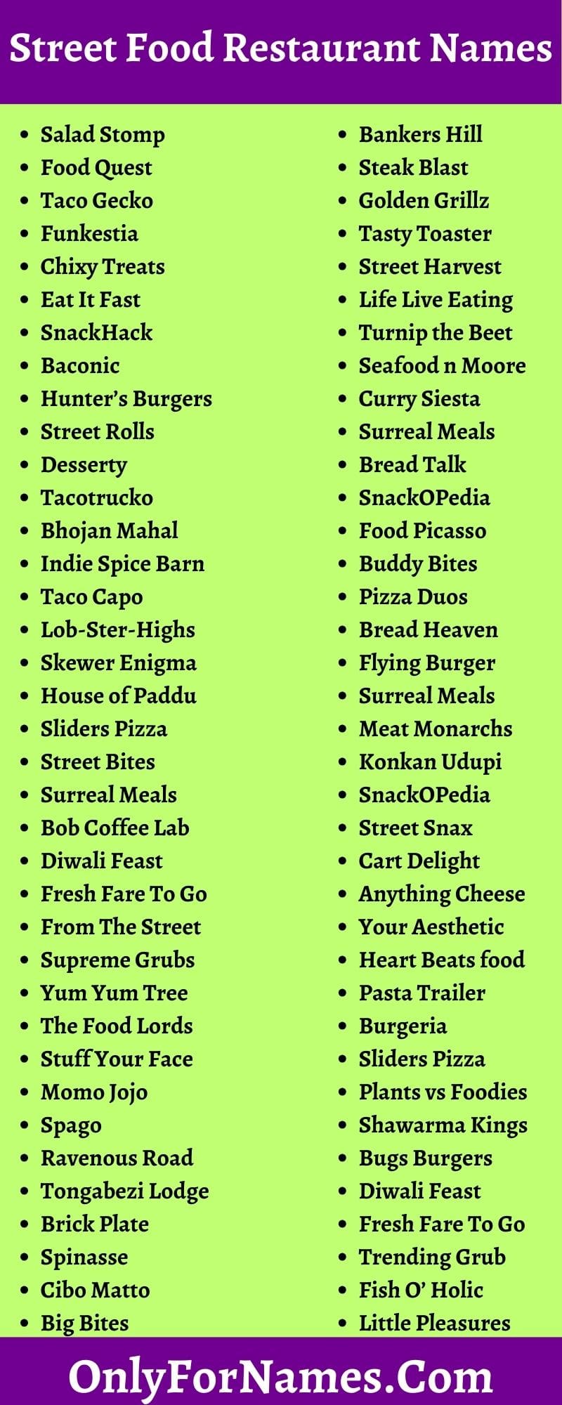 Street Food Restaurant Names For Creative Street Food Stall