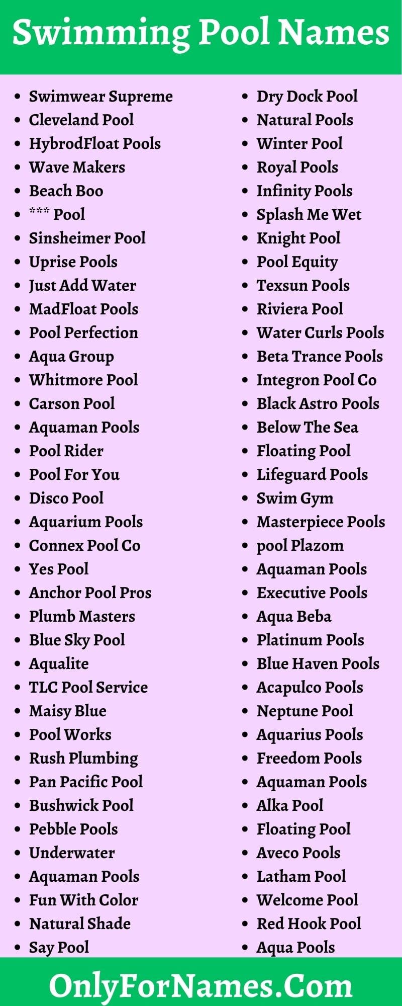 Swimming Pool Names