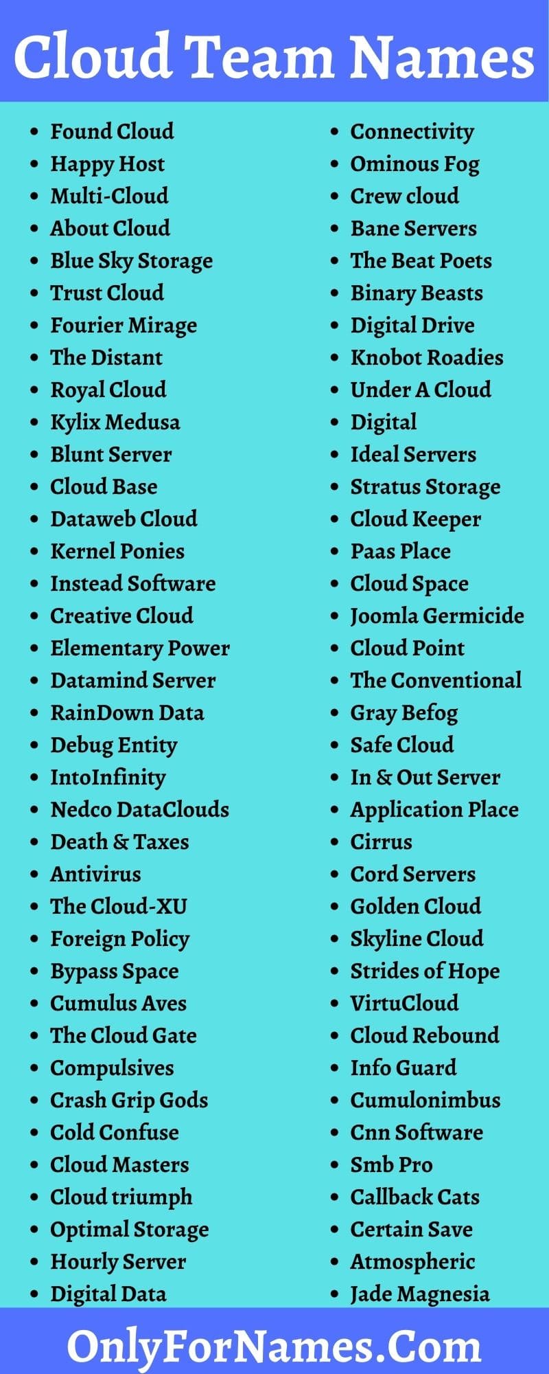 290+ Cloud Team Names To Spread Out More