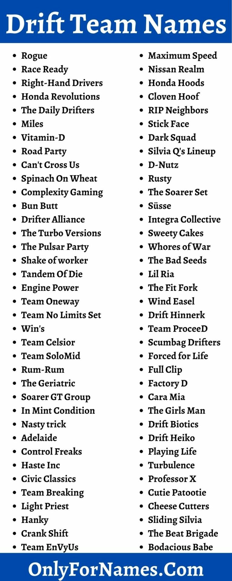 290 Drift Team Names For Your Newly Created Drift Team