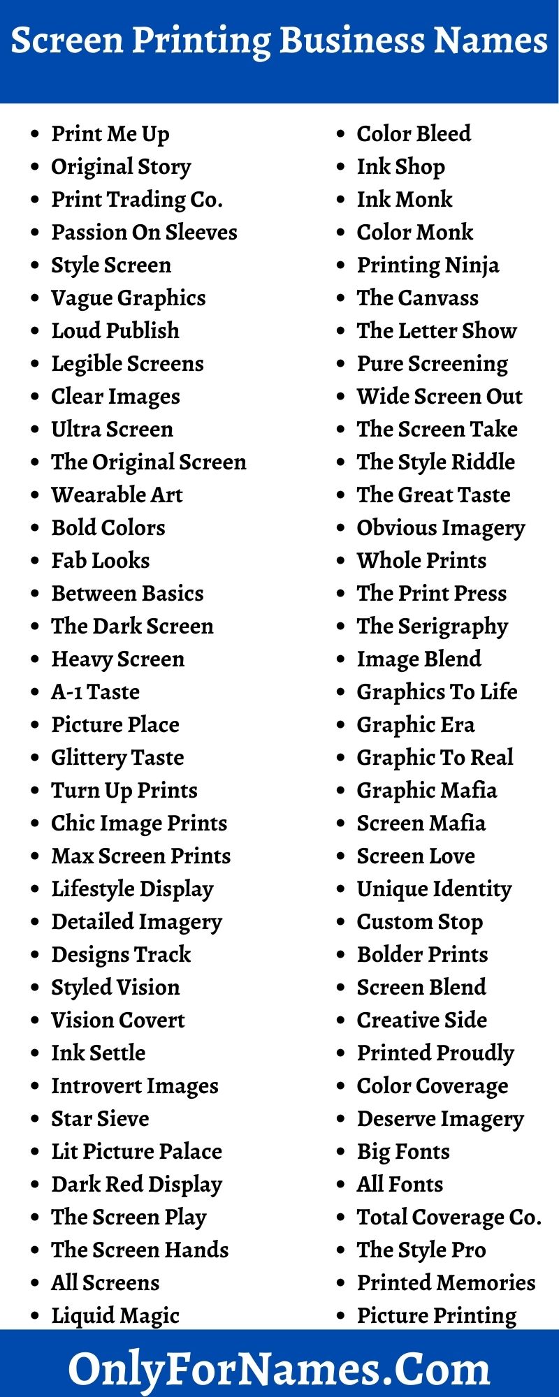 Screen Printing Business Names