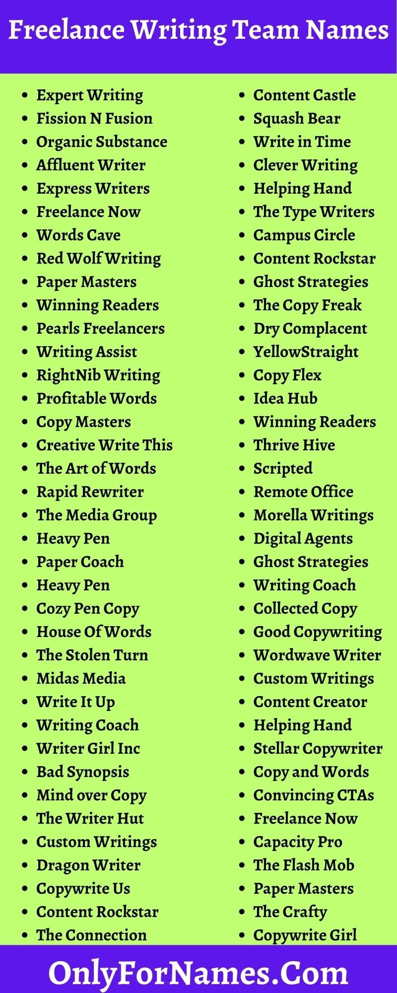 Freelance Writing Team Names