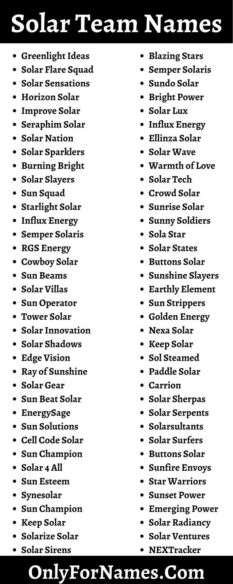 Solar Team Names