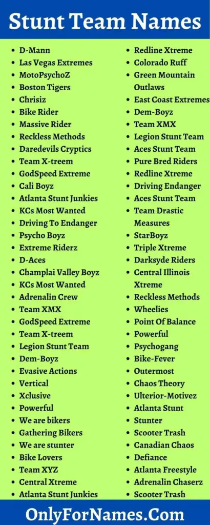 70 Stunt Team Names For Bike & Car Stunt Lovers