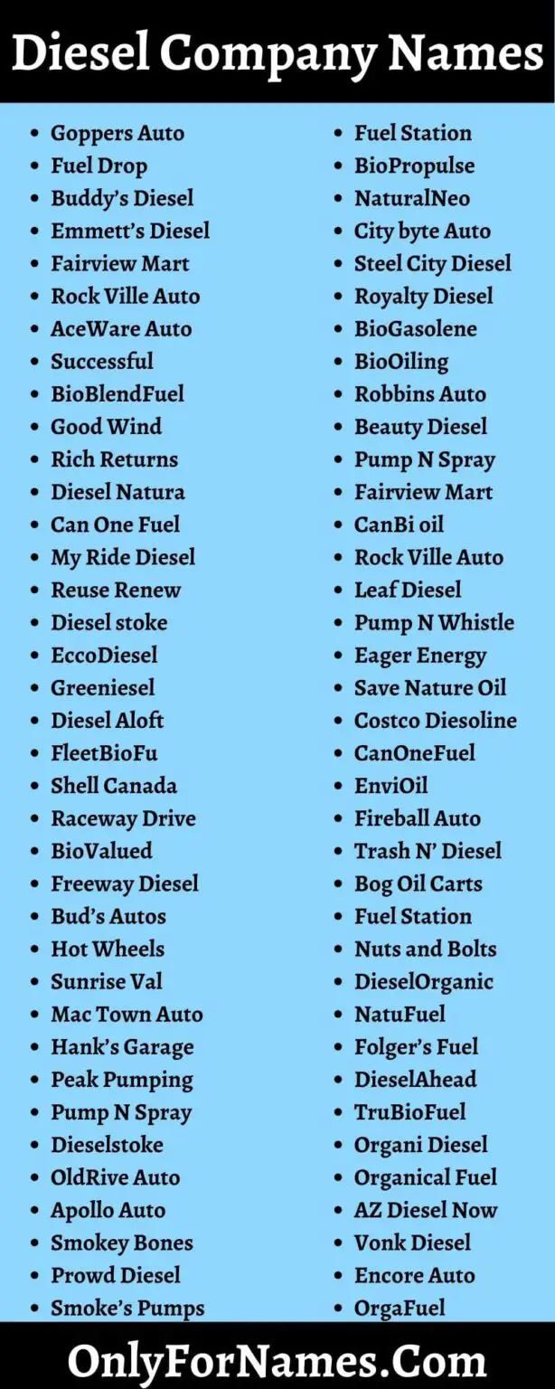 249+ Diesel Company Names To Stand Up With That