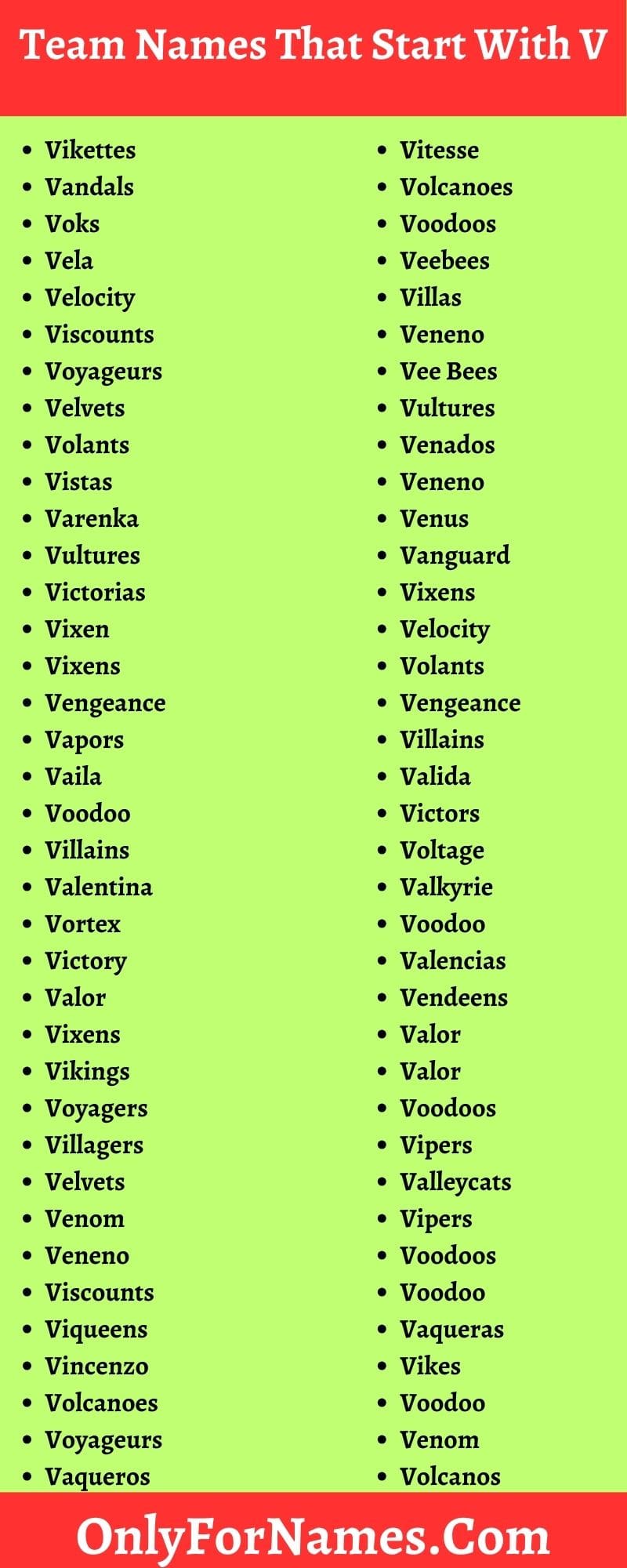 Team Names That Start With V
